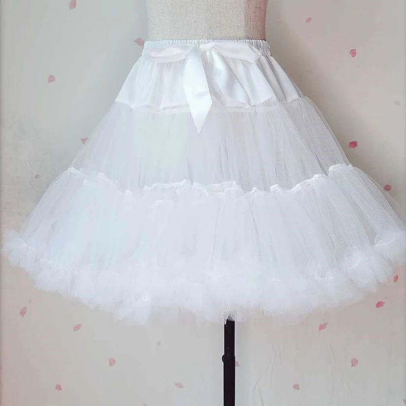

Anbenser Women White Petticoat A-Line 3 Hoops One Layer Kids Crinoline Lace Trim Flower Girl Dress Underskirt Elastic Waist