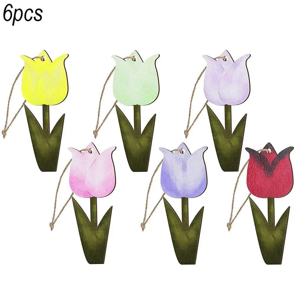 

6PCS Adorable Tulip Ornament Wood Block Tulip Ornament Office Decor Party Supply