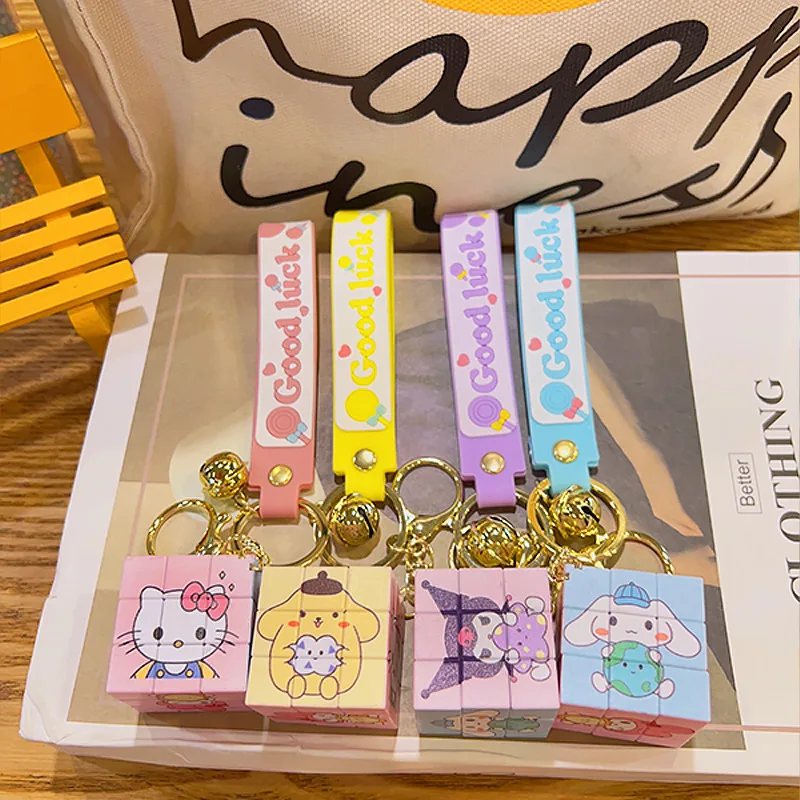 

Anime Cartoon Kt Kuromi My Melody Rubik's Cube Keychain Kawaii Cute Puzzle Decompression Creative Schoolbag Pendant Trinkets