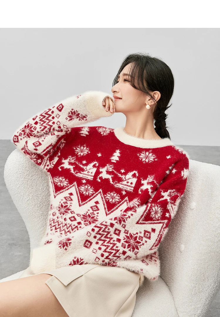 SENTUBILA Рождественский новогодний свитер женский 2024 зимние свободные вязаные топы