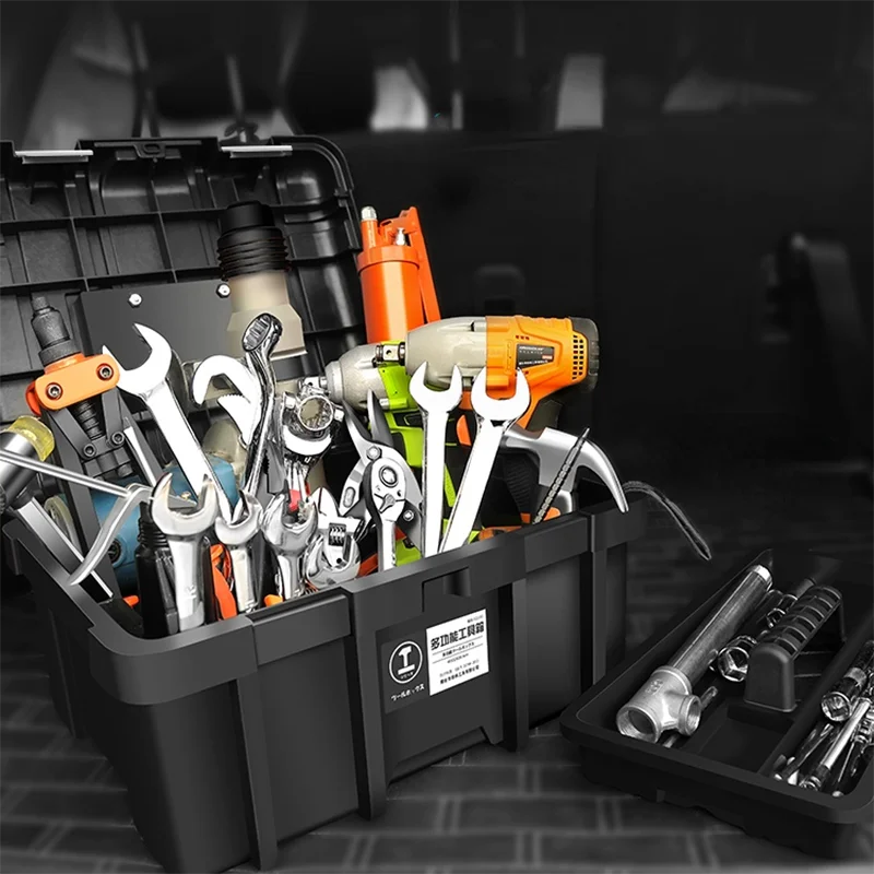

Ящик для инструментов, пластиковый многофункциональный набор для домашнего хранения, многоуровневый портативный автомобильный ящик для х...