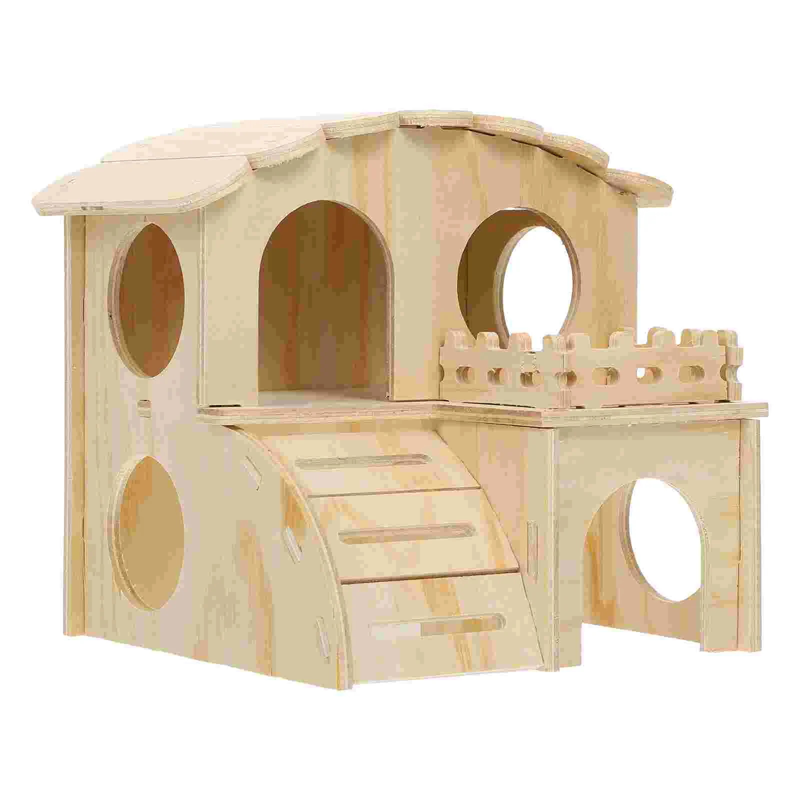 

House Hamster Tunnel Hut Small Wooden Dwarf Cage Woodguinea Rabbit Playinghiding Bed Hideout Pet Forfun Animal Play Diy