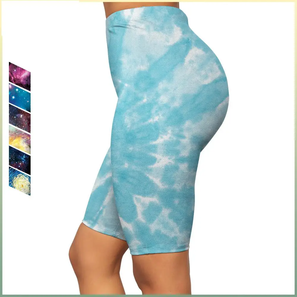 

2022 Fashion Women Ladies Tie Dyeing Printed Five Point Yoga Shorts Half Pants Sport Shorts Sexy Running