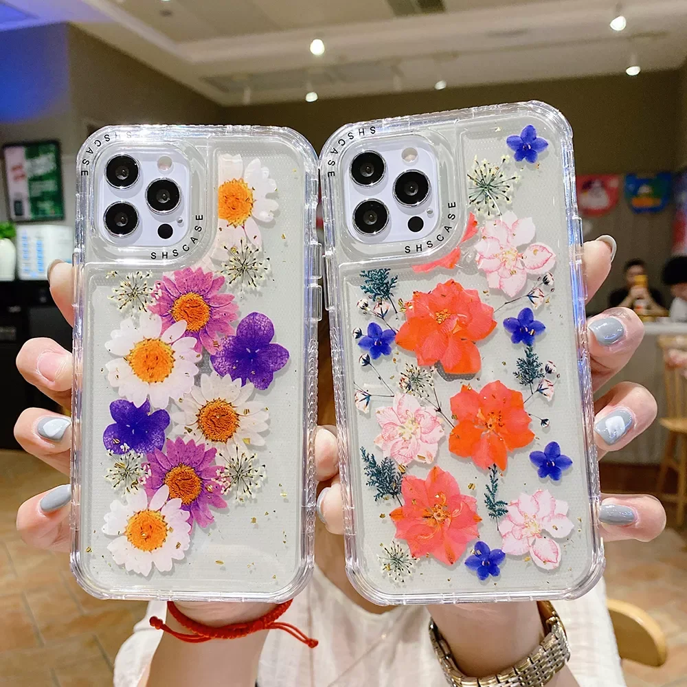 

Fashion Flower Phone Case For iphone 13 12 11 Pro Max XR X XS Max 7 8 Plus SE Shockproof Transparent TPU Acrylic Protection Case