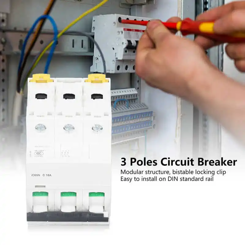 

Miniature Circuit Breaker 400V 16A 50/60Hz 3P DIN Rail Mount Low Voltage Overload Protection Switch For Office Buildings