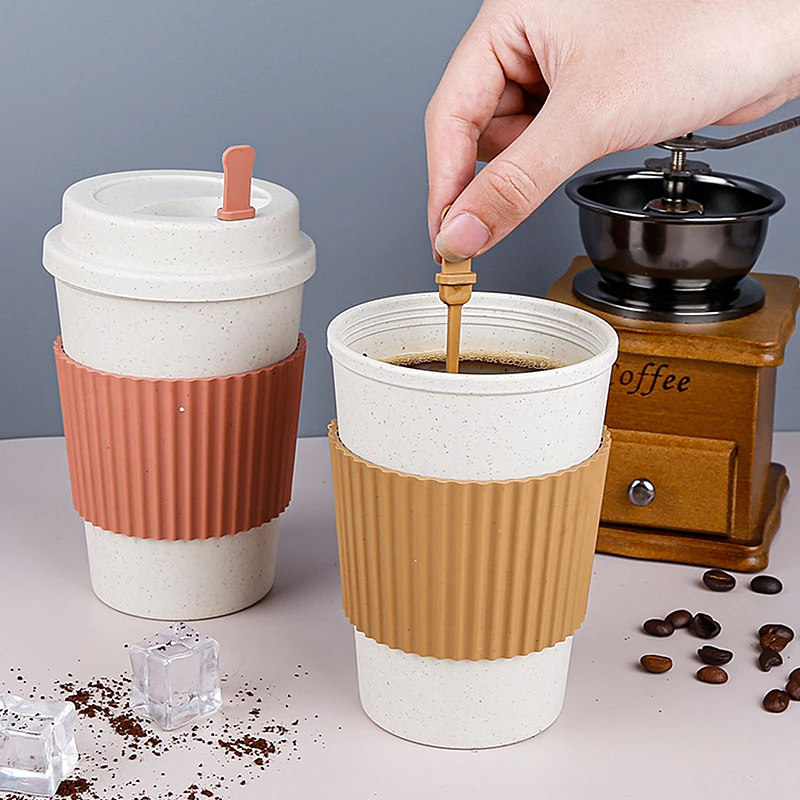 

Wheat Straw Portable Coffee Mug Sealed Leak-proof Plastic Water Cup Outdoor Tea Bottle Kitchen Drinking Utensils for Office