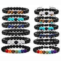 12Pcs Natural Rock Lava Stone Bracelet luxury Charm Chakra Yoga Essential Oil Diffuser Beads Stretch Bracelet for Men Women