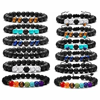 12pcs natural rock lava stone bracelet luxury charm chakra yoga essential oil diffuser beads stretch bracelet for men women
