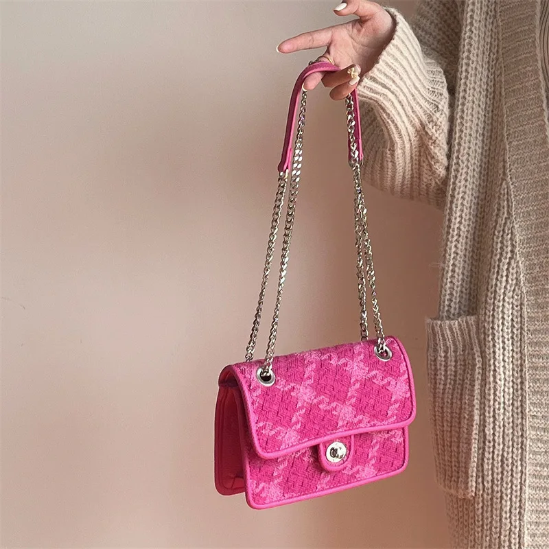 

Fashion Women Lock Shoulder Bags Luxury Designer Handbag Rose Pink Rhombic Chain Small Large Square Bag Female Crossbody Handbag