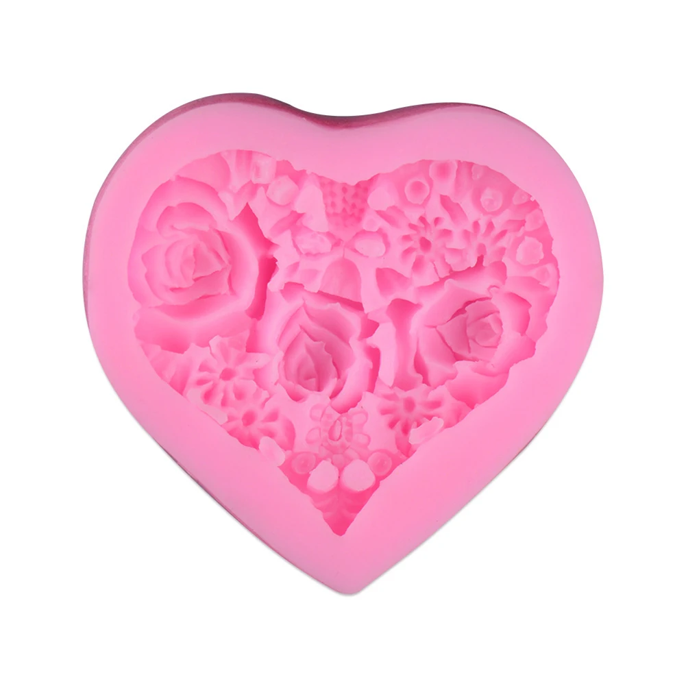 

3D Home Heat Resistant Love Heart Shape DIY Tool Rose Flower Easy Demold Multifunctional Pudding Fondant Mold Silicone Non Stick