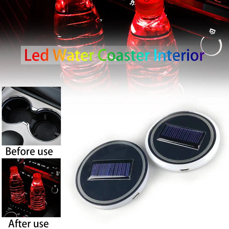 

2pcs Led Car Cup Holder Bottom Pad Waterproof Trim Atmosphere Lamp Coasters Intelligent Colorful Light Cups Mat Accessories