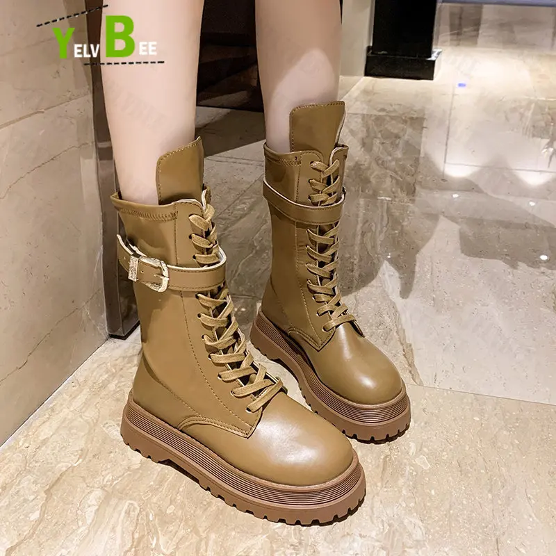 

Punk Ankle Goth Motorcycle Women Shoes Boots Winter 2022 Flat Platform Heels Casual Mid Calf Chelsea Warm Woman Botas Buckle