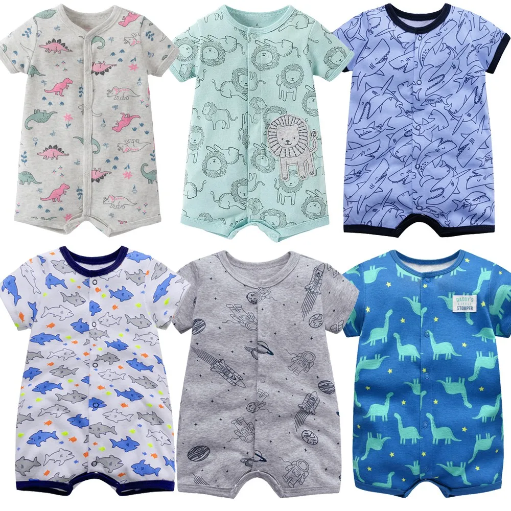 

Baby Boys Romper Cotton Short Sleeve Infant Button Down Bodysuit