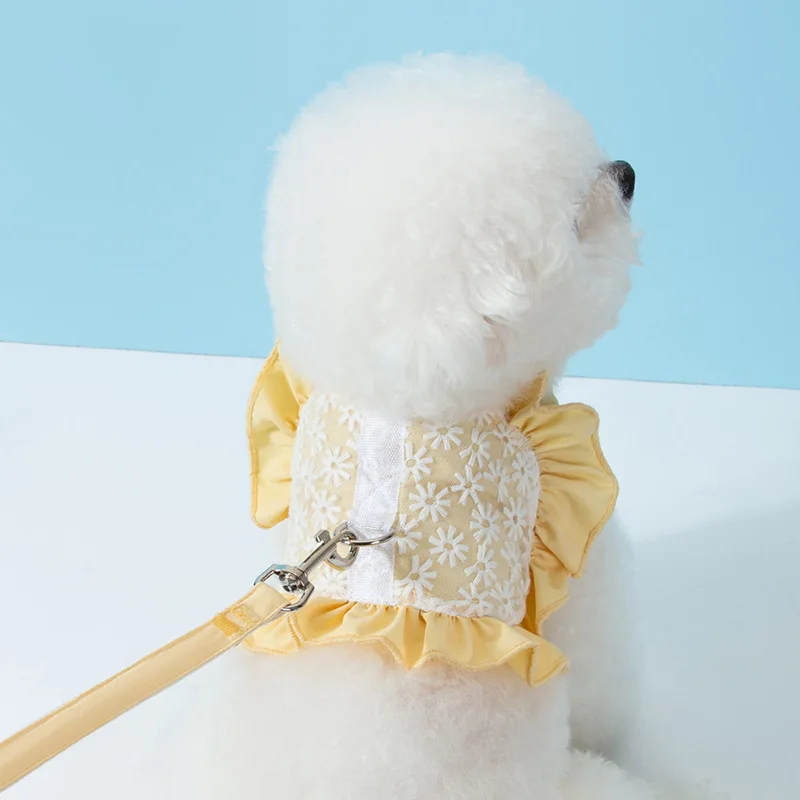 

Lace Daisy Dog Harness And Leash Set Princess Vest Harness Chest Strap For Small Dogs Chiwawa Traction Rope Walking Leash Leads
