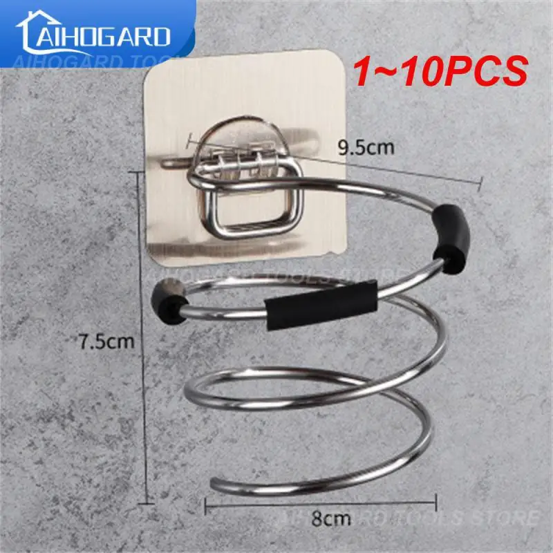 

1~10PCS Hair Dryer Holder Wall Mounted Nail Free No Drilling Blower Organizer Stainless Steel Spiral Stand for Bathroom Shelf
