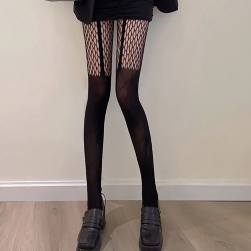 

Sexy Black Mesh Fishnet Women Tights Nylon Elastic Hollow Out Fake Stockings Pantyhose Female Thin Thigh High Hosiery