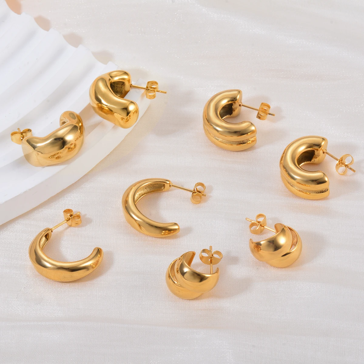 

Punk Chunky C-shaped Earrings For Women Gold Color Stainless Steel Thick Vintage Fashion Jewelry Earring Gift Wholesale