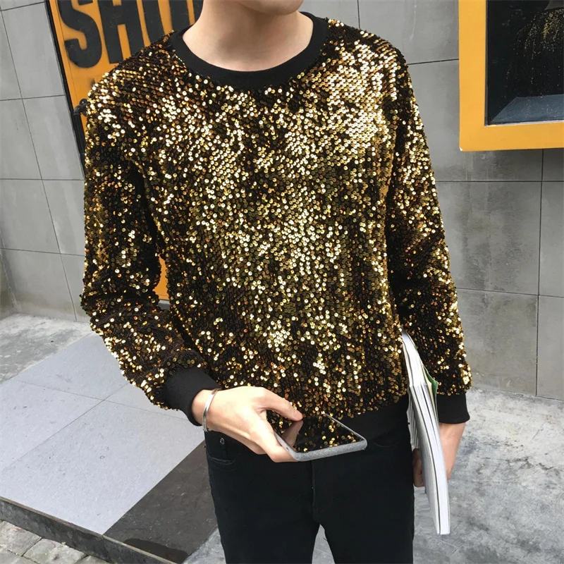 Men'S Sweater Nightclub Trend Personality Alternative Gold Glitter Hair Stylist Night Dj Stage Performance Clothing Fashion
