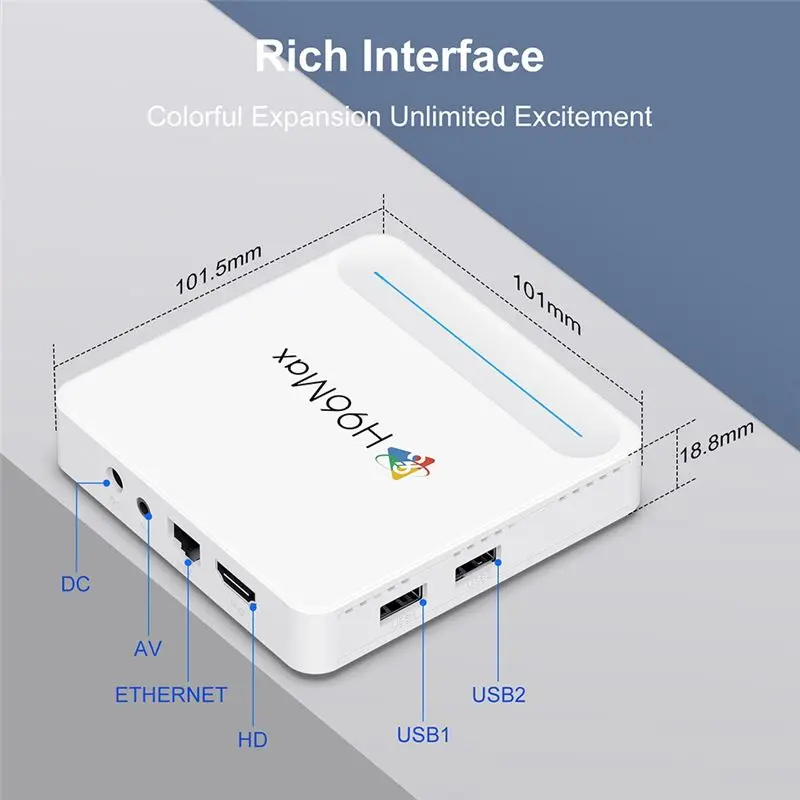 Смарт ТВ-приставка H96 MAX H618 PLUS Android 14 с Wi-Fi 6, Bluetooth 5.4, пультом ДУ, поддержкой 8K, функцией голосового управления, медиаплеер, приставка для ТВ, вилка стандарта США (art.: 3920dbc47fd30) - 3920dbc47fd30