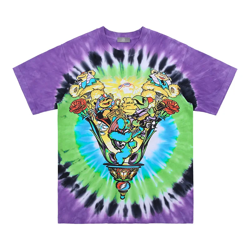 

Oversized 2022 New Summer Vintage Color Tie-dye T Shirt Men Women Top Quality Heavy Fabric T-shirt Bear Tees
