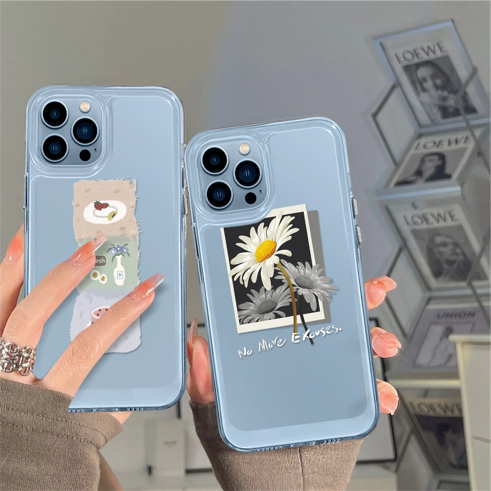 

Flower Label Phone Case for iPhone 13 12 11 Pro Max Mini XS XR X Protection Shell Back Cover for iPhone14ProMax Clear Art Fundas