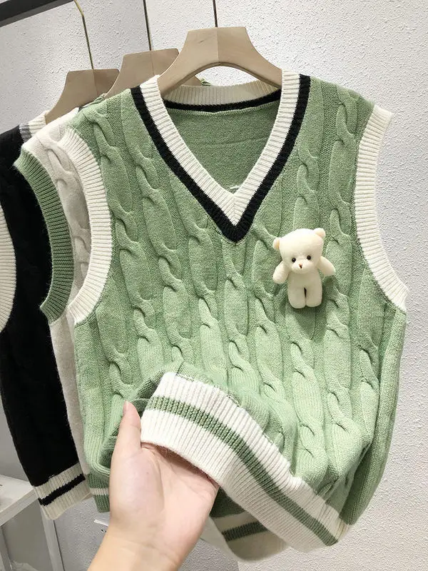 

Knitted Pullover Vest Ladies Spring Sweater Sweater Vest 2022 New Casual Explosive Trend Fashion V Neck Sleeveless Sweater Vest