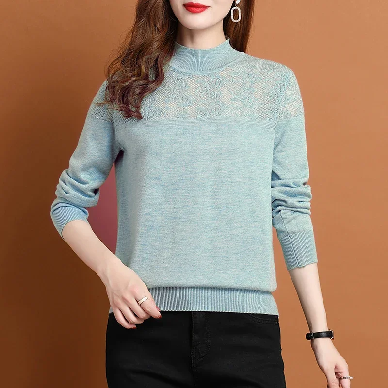 

Женский трикотажный свитер, белый пуловер с длинным рукавом и высоким воротником, Осень-зима 2021