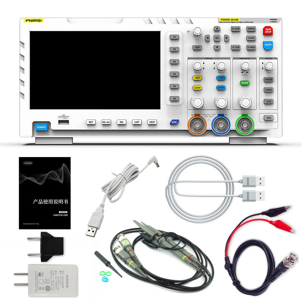 

FNIRSI 1014D Digital Oscilloscope Dual Channel Input Signal Generator 100MHz*2 AnaLog Bandwidth 1GSa/S Sampling Rate sciloscopio