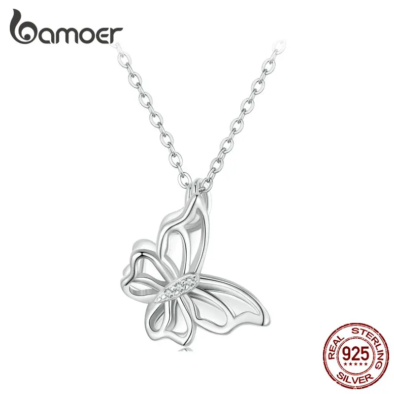 

Bamoer 925 Sterling Silver Double Butterfly Pendant Necklace for Women Platinum Plated Delicate Fine Jewelry Birthday Gift