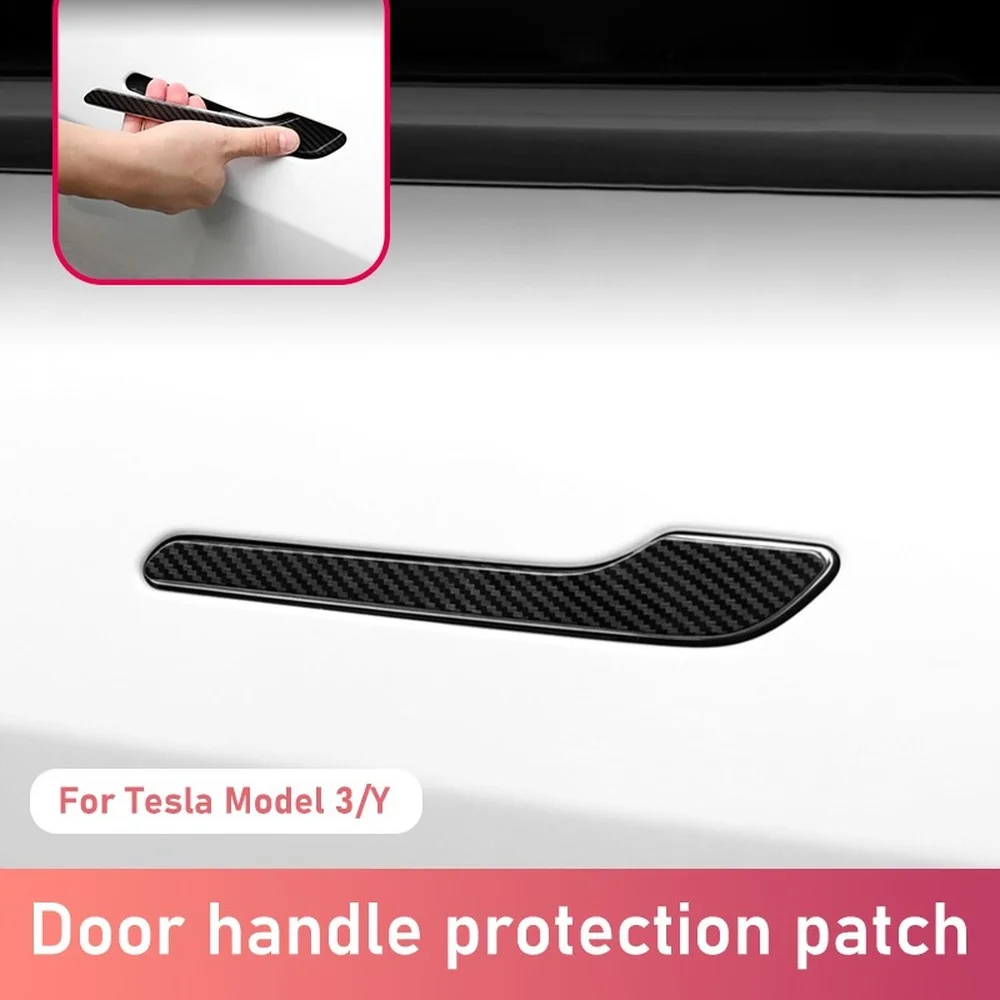 

For Tesla Model Y Model 3 2021 Car Door Handle Cover Carbon Fiber ABS Auto Protector Sticker Trim Accessories Interior Parts