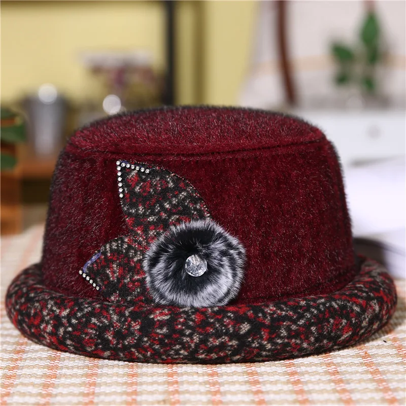 

Middle-aged And Old Hat 2022 Ms Restoring Ancient Ways The New Imitated Mink Hat Women Wool Hat Lady Cap