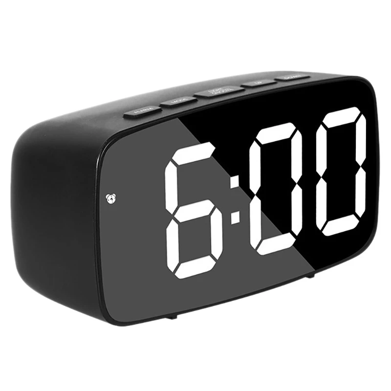 Bedside,white Led Travel Usb Desk Clock With 12/24h Date Temperature Snooze For Bedroom,black