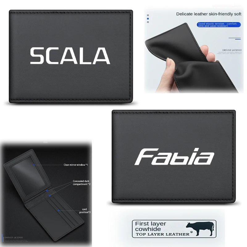 

1PC Premium Top Layer Cowhide Driver's License Sleeve Card Holder For Skoda Octavia Fabia Kodiaq VRS 2 3 MK2 MK3 Car Accessories