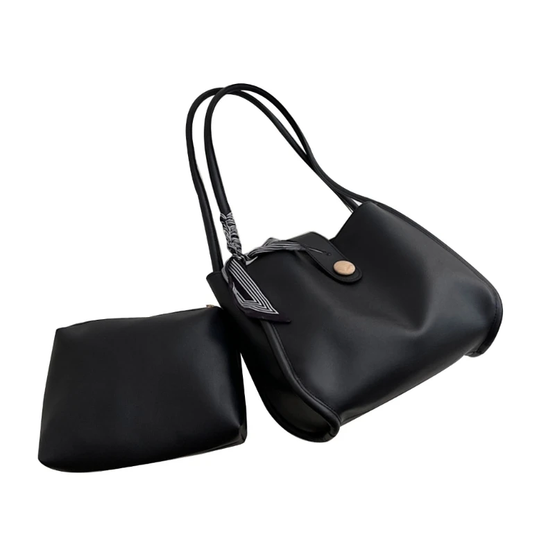 

2pcs Large Capacity Shoulder Bags for Women Girls PU Leather Handbags with Adjustable Strap Tote Bucket Bags