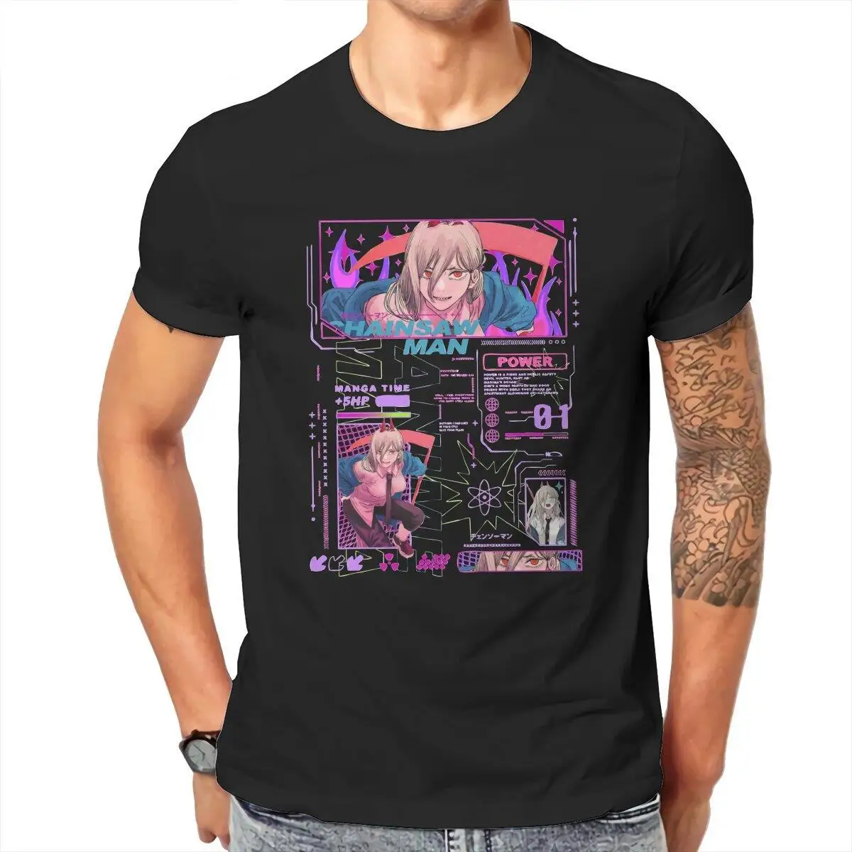 Fashion Chainsaw Man  T-Shirt Men Round Neck Pure Cotton T Shirt Japanese Anime Power Short Sleeve Tee Shirt Plus Size Tops