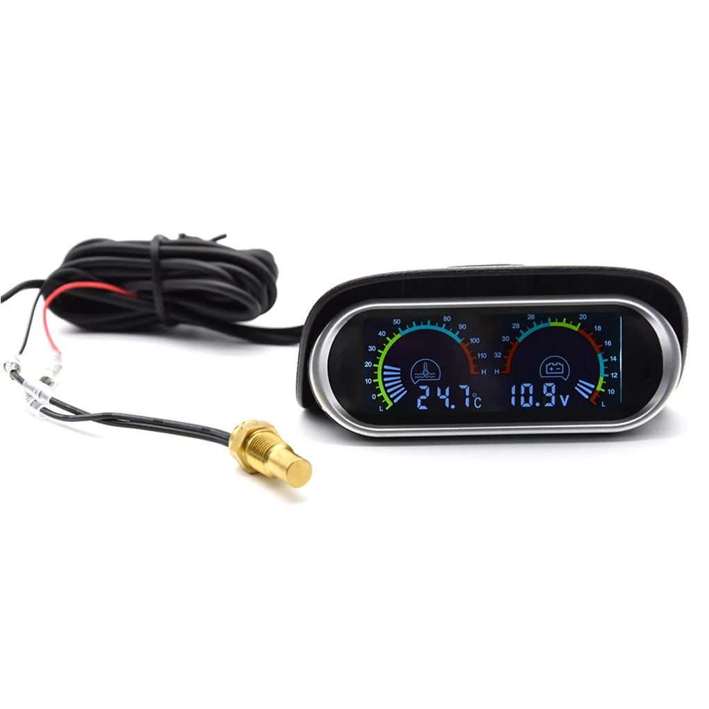 

Metal Auto 2 in 1 Water Temperature Meter Replacement Digital Display Detachable Shockproof Truck Voltmeter with Sunshade