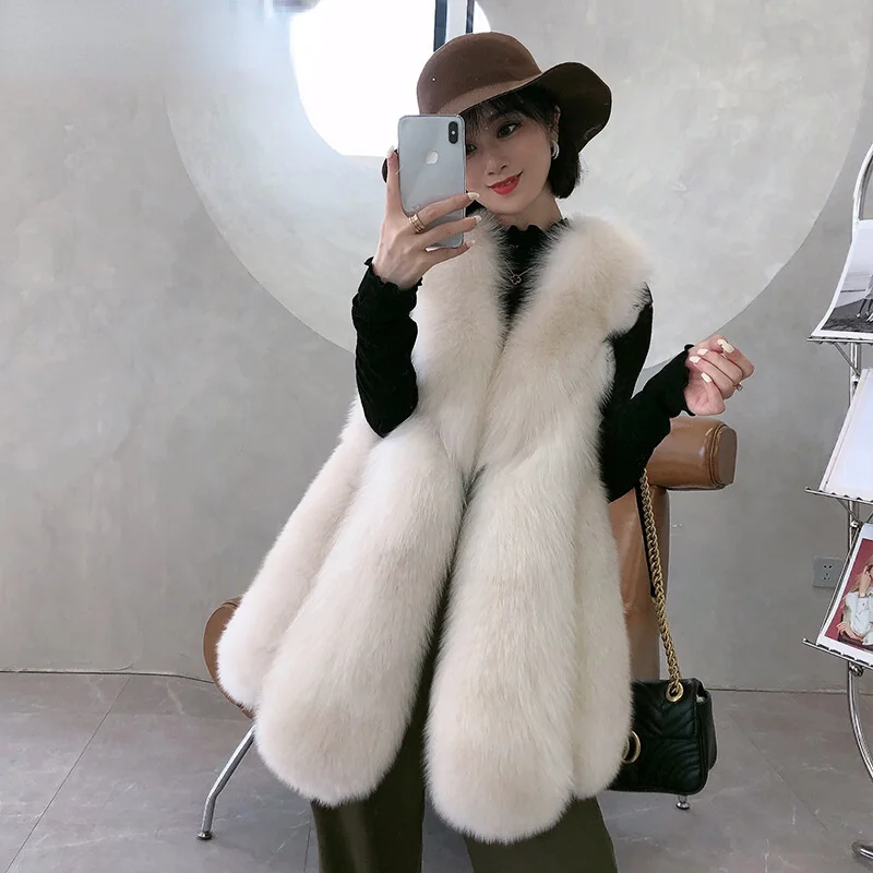 

Coat Waistcoat Winter Women Fox Fashion Fur Elegant Fox Fur Vest Mid-length Real Fur Coats and Jackets Women Clothing Zm1756