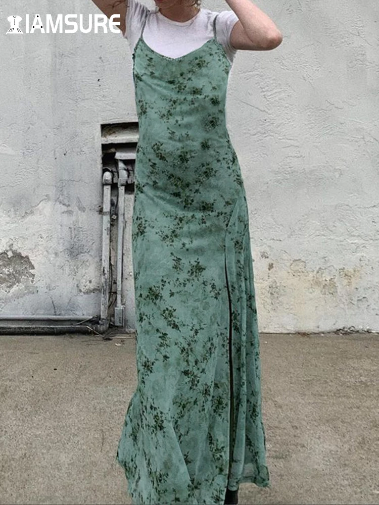 

Праздничное облегающее платье-трапеция IAMSURE с цветочным принтом, повседневные сексуальные Макси-платья в пляжном стиле с V-образным вырезом без рукавов для женщин 2023, летняя уличная одежда