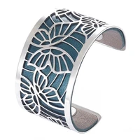 yoiumit 40mm silver stainless steel butterfly cuff bracelets for women jewelry interchangeable leather reversible femme bangles