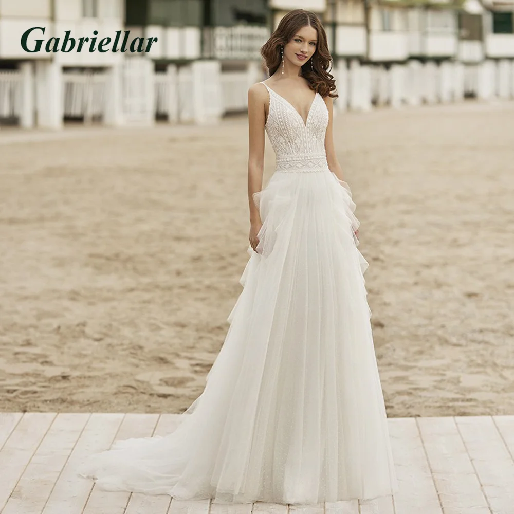 

Gabriellar Boho Wedding Bridal Dress Spaghetti Strap Appliques V-Neck Backless Ruffles A-line Vestido De Novia 2023 Women