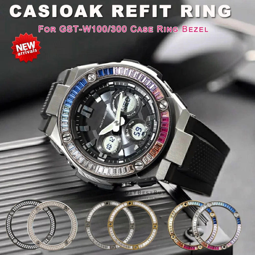 

Алмазный Роскошный набор Casioak Mod, металлический чехол из нержавеющей стали, модифицированный чехол для часов, чехол для G-Shock Watch Bezel GST- W300 W100, а...
