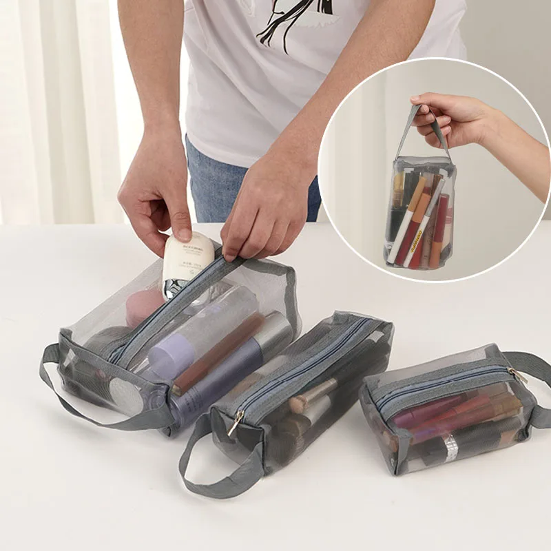 

3/1Pc Makeup Storage Organizer Transparent Mesh Makeup Brush Bag Portable Washable Foldable Cosmetic Storage Bag Make Up Supply