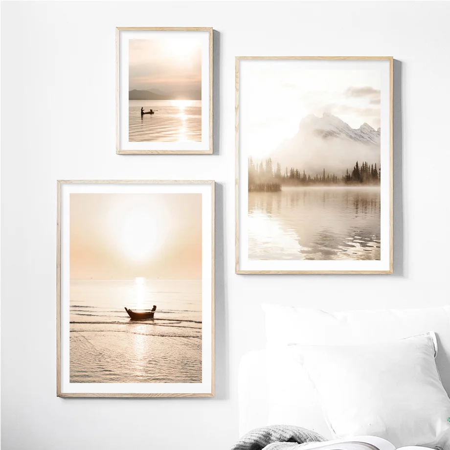 Бохо природный пейзаж озеро волна Пальма Фреска скандинавские стены Искусство