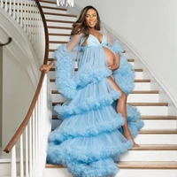 fluffy tulle maternity dress gowns ruffled tiered open front party robes for pregnant woman photo shoot custom made bathrobe