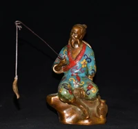 7 tibetan temple collection old bronze cloisonne enamel taigong jiang fishing statue volunteers take the bait ornament