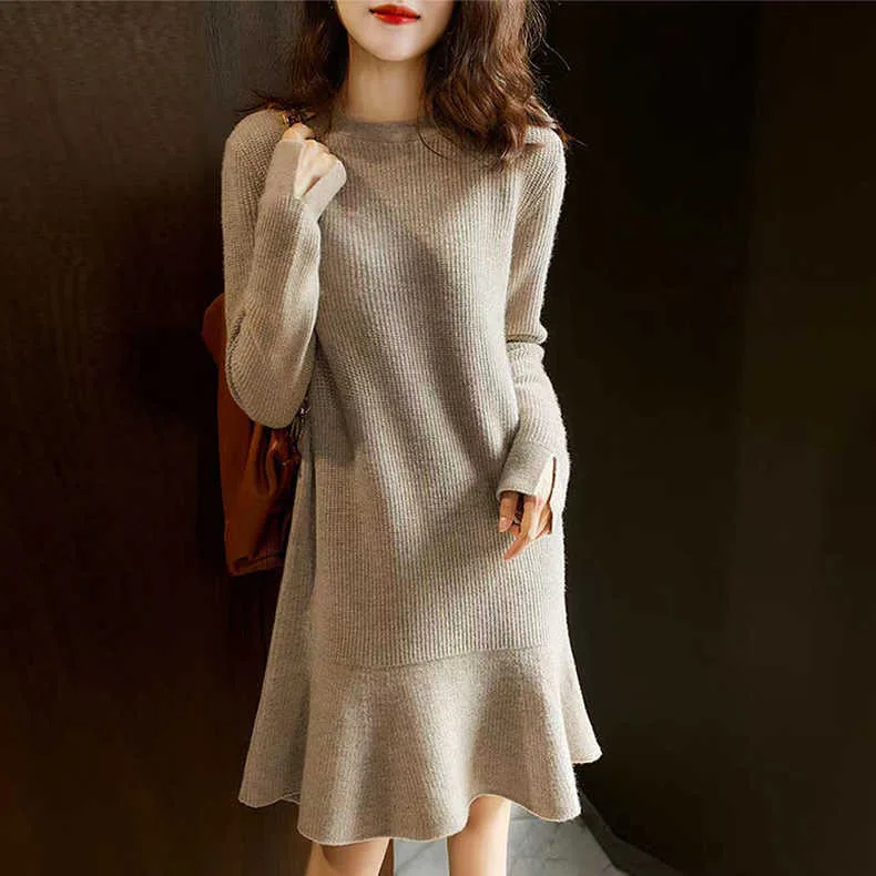 

Winter Long Dresses Women Long Sleeves O Neck Knitted Dress Vintage Fashion Pullovers Solid Party Dress Basic Women Clothing