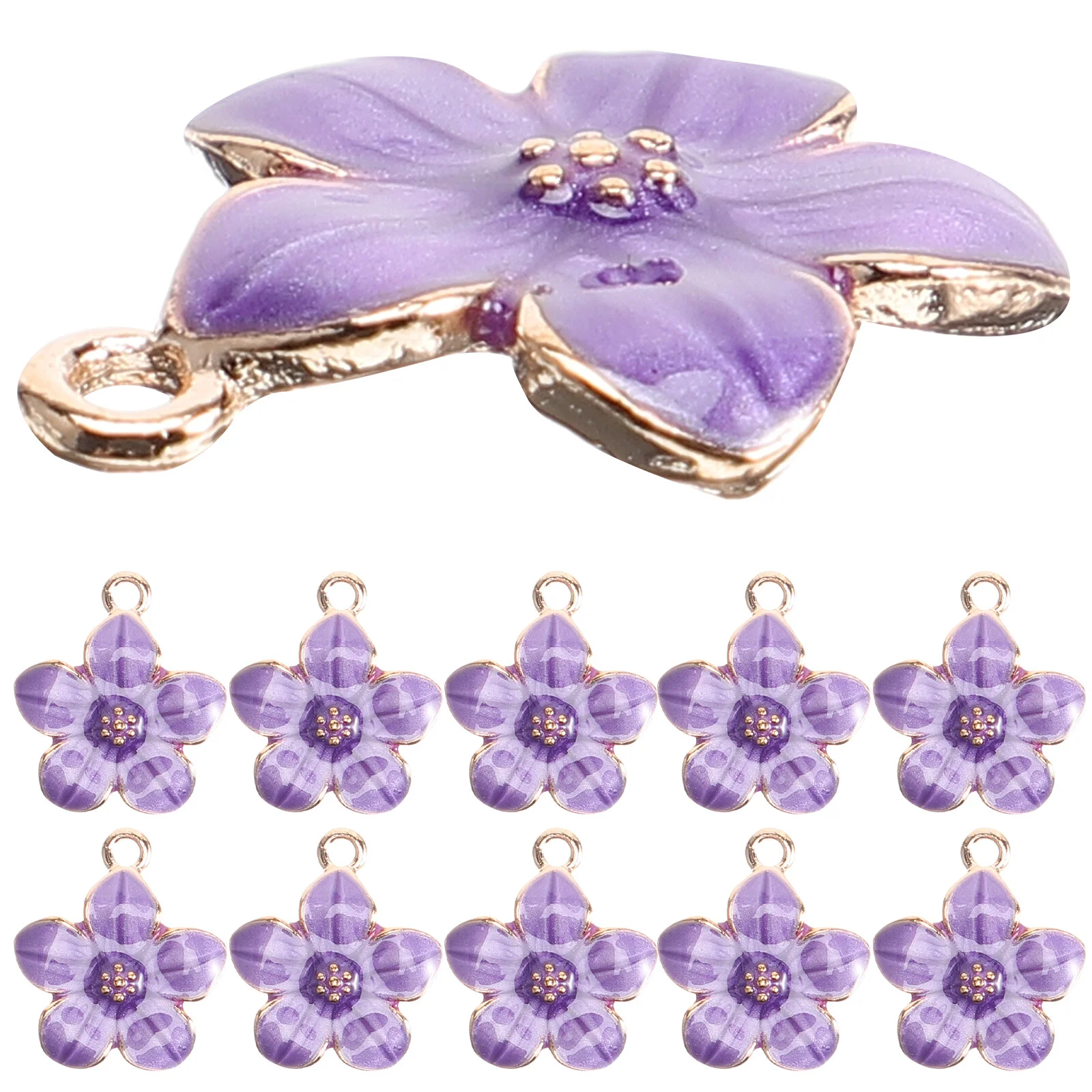 50 Pcs Dainty Jewelry Hanging Flowers Pendant DIY Decoration Accessory Craft Necklace Charm Purple Alloy Decors Decorative