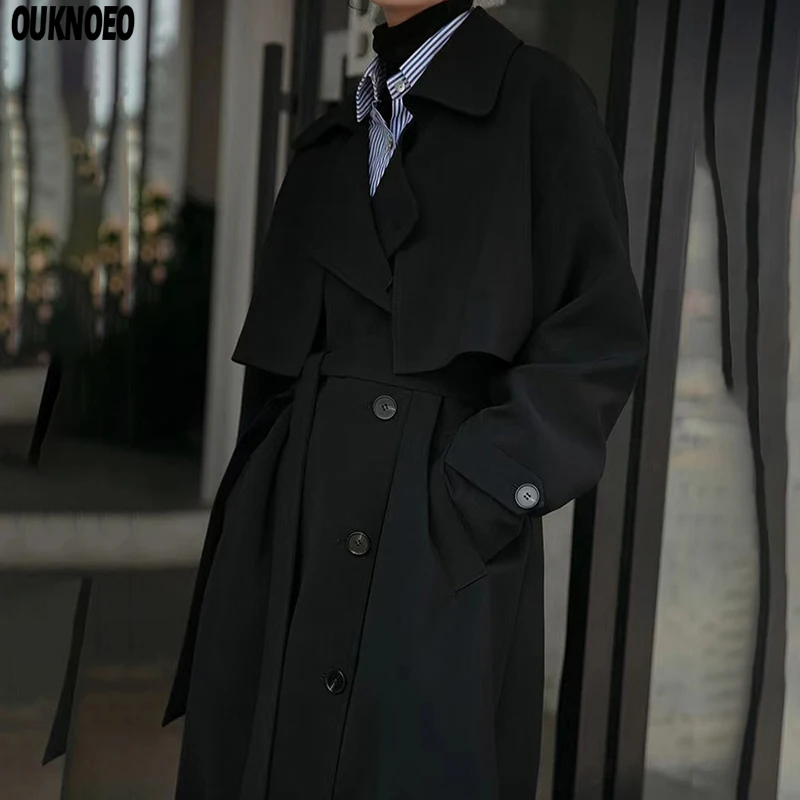 

Тренчкот женский длинный свободного покроя, модная уличная одежда в Корейском стиле, повседневная элегантная верхняя одежда, ветровка, чер...