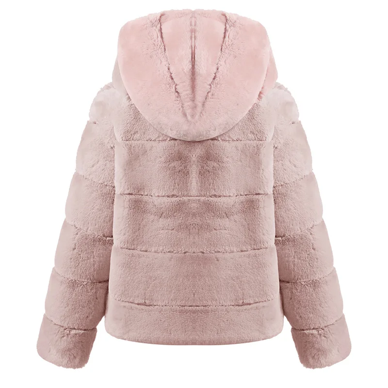 2022 Autumn Winter Fashion Short Solid Color Loose Horizontal Hooded Coat Imitation Fur Warm Coat Faux Fur Coat Free Shipping