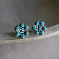 vintage blue stone beads flower stud earrings for women accessories statement wedding jewelry bohemian women earrings 2022